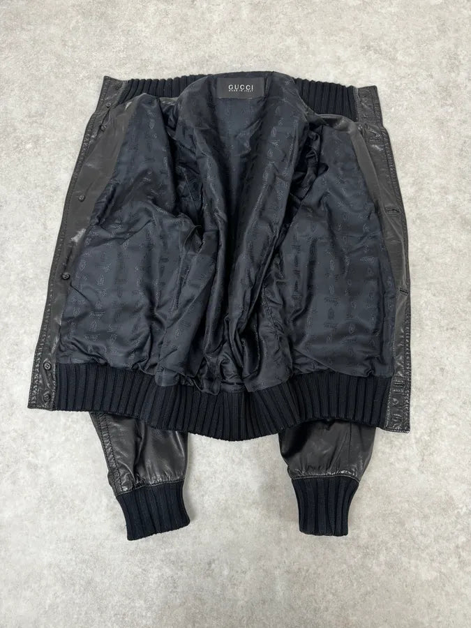 AW2009 Gucci Madonna Black Leather Premium Buttoned Jacket CXRakZN 6