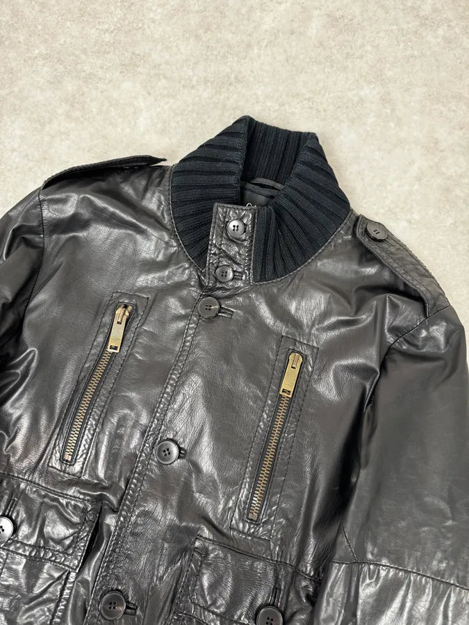 AW2009 Gucci Madonna Black Leather Premium Buttoned Jacket CXRakZN 4
