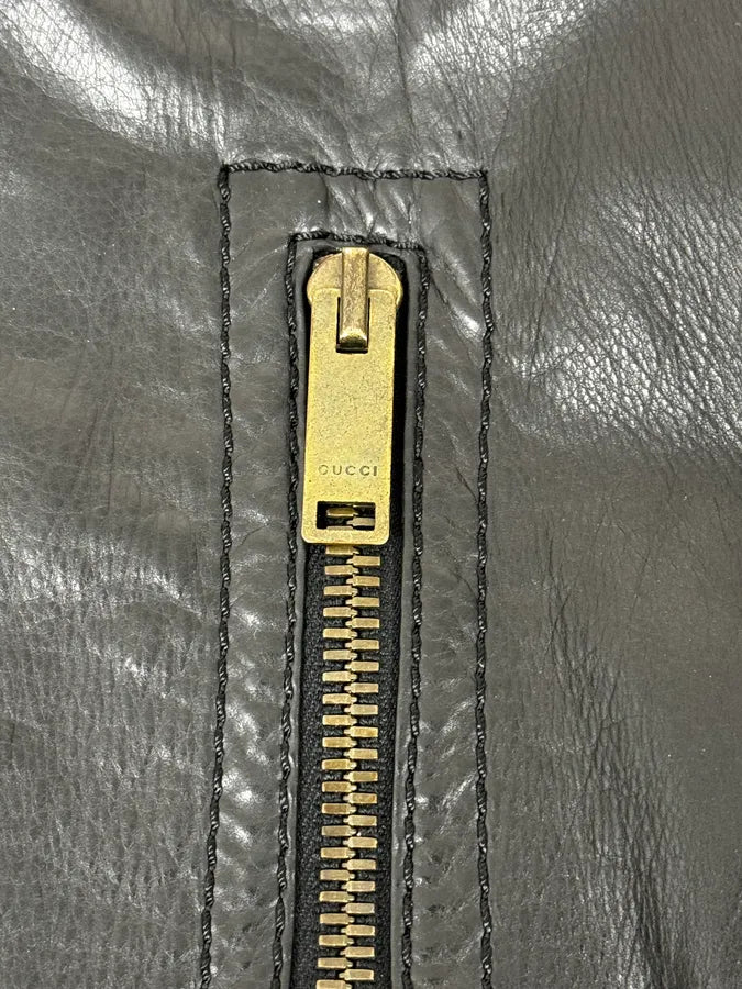 AW2009 Gucci Madonna Black Leather Premium Buttoned Jacket CXRakZN 9