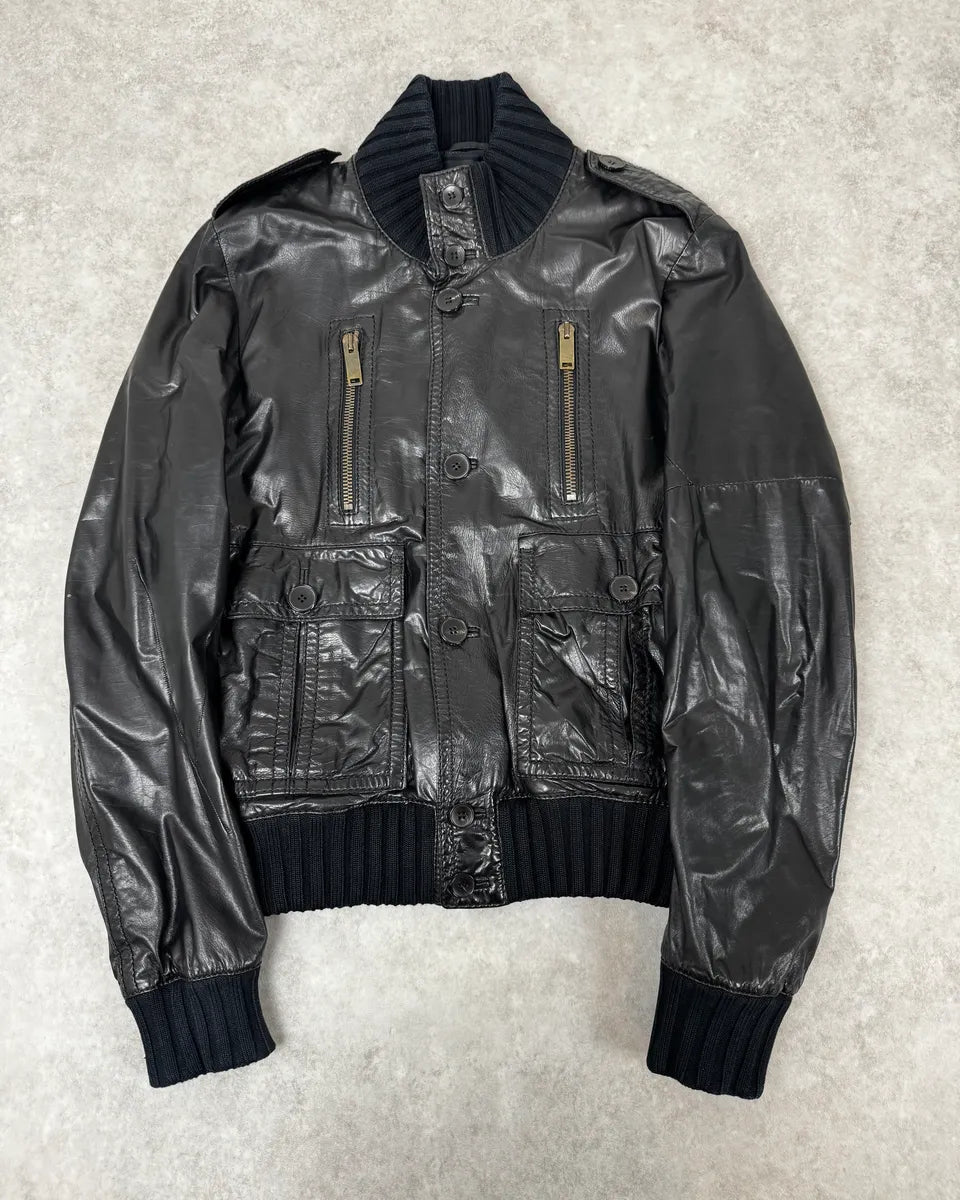 AW2009 Gucci Madonna Black Leather Premium Buttoned Jacket CXRakZN 0