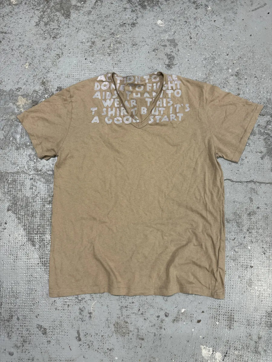 AW2009 Maison Margiela Aids V Neck Beige T-Shirt EFOeibv 0