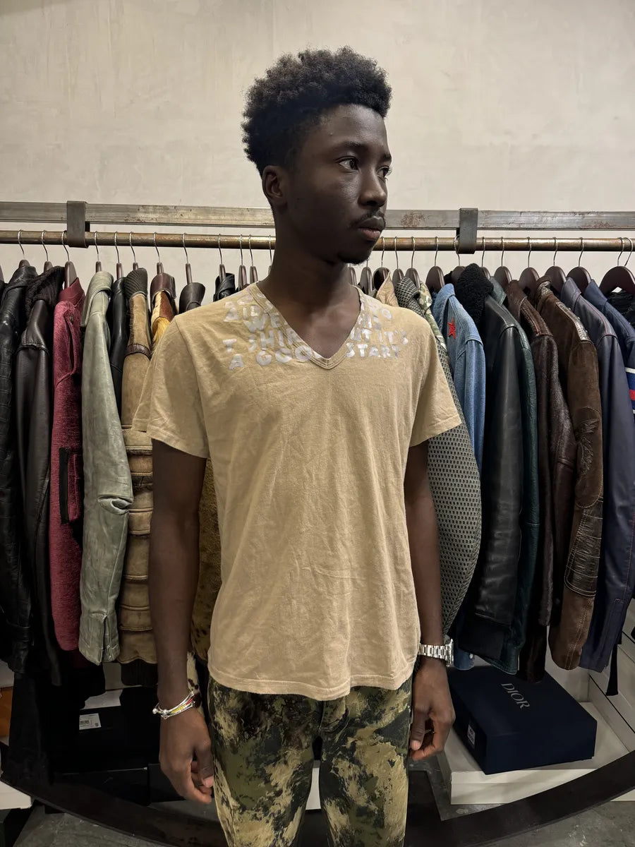 AW2009 Maison Margiela Aids V Neck Beige T-Shirt EFOeibv 1