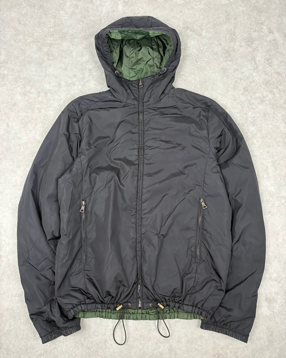 AW2009 Prada Black & Olive Reversible Nylon Linea Rossa Hooded Jacket pyWQlTr 1