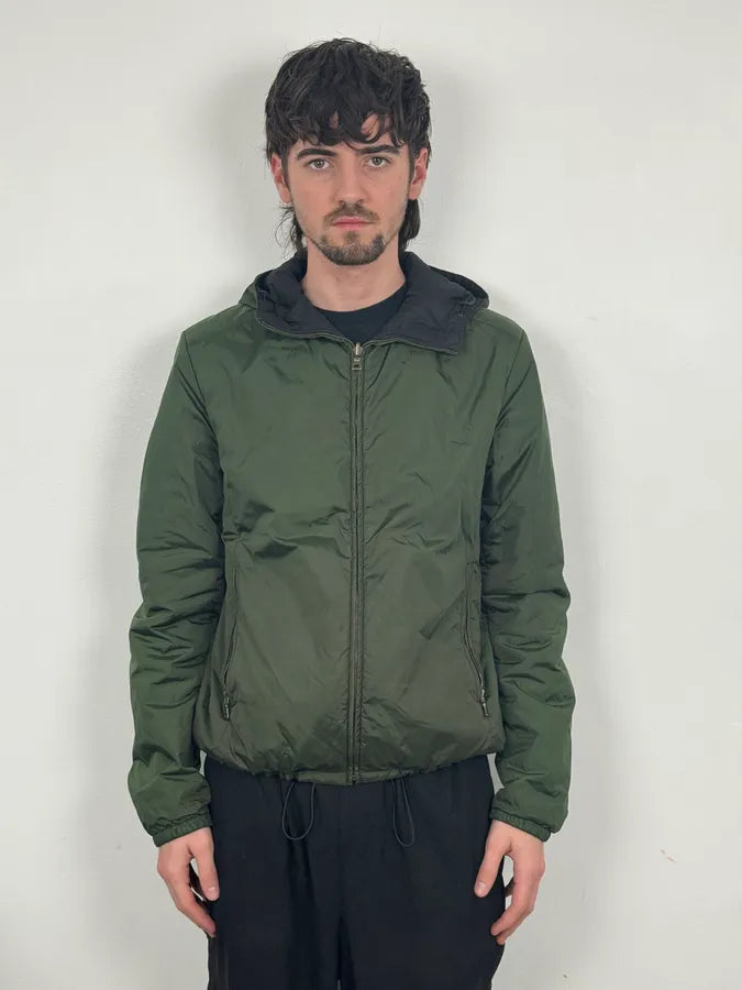 AW2009 Prada Black & Olive Reversible Nylon Linea Rossa Hooded Jacket pyWQlTr 2