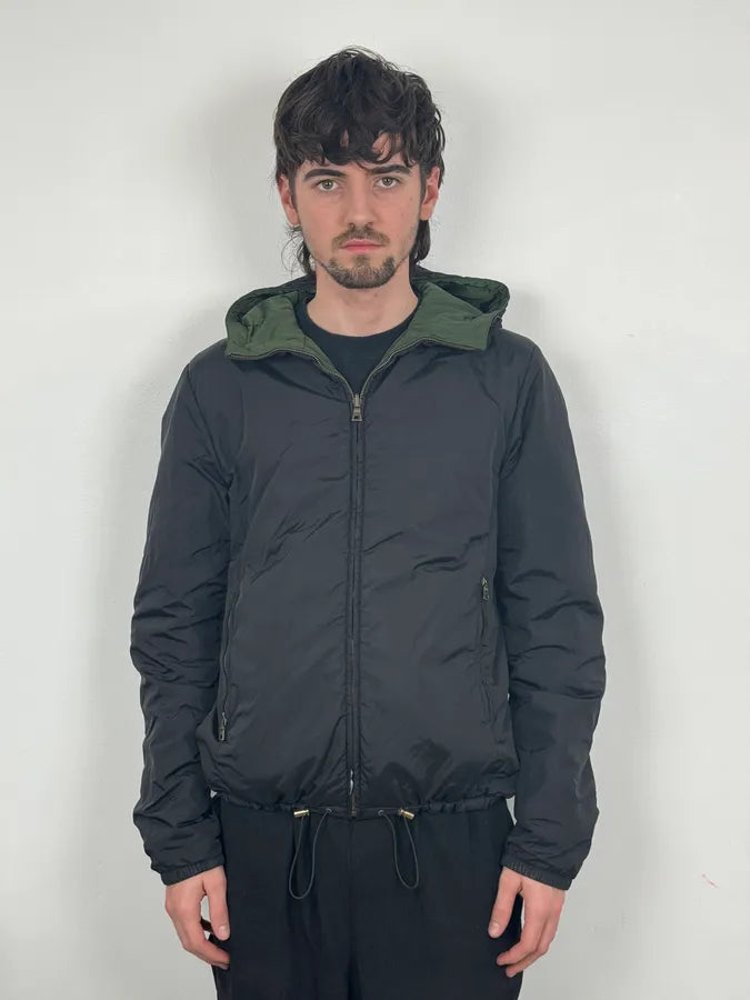AW2009 Prada Black & Olive Reversible Nylon Linea Rossa Hooded Jacket pyWQlTr 4