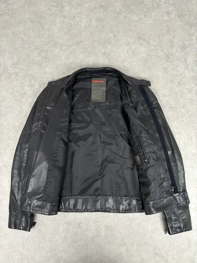 AW2009 Prada Black Padded Leather Biker Jacket cKrrqrQ 7