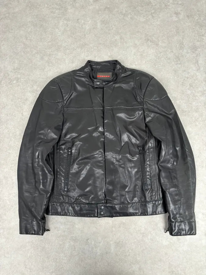 AW2009 Prada Black Padded Leather Biker Jacket cKrrqrQ 0
