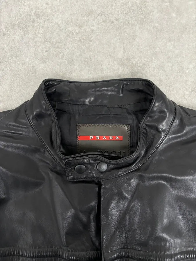 AW2009 Prada Black Padded Leather Biker Jacket cKrrqrQ 3