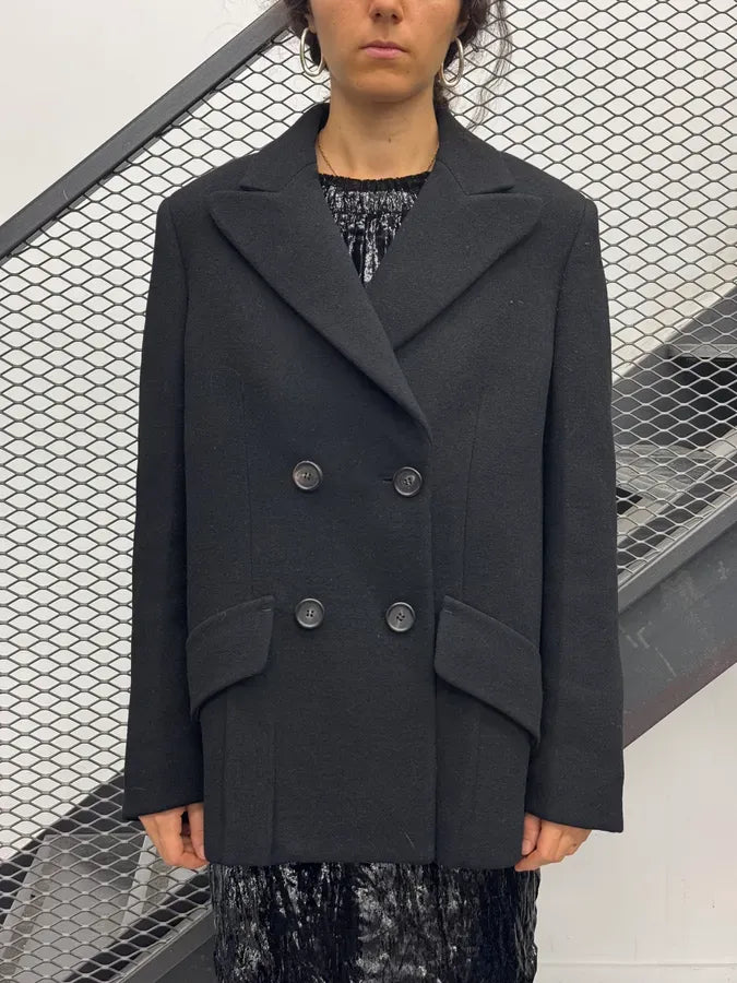 AW2009 Prada Black Wool Buttoned Classy Peacoat Jacket ufeRDME 0