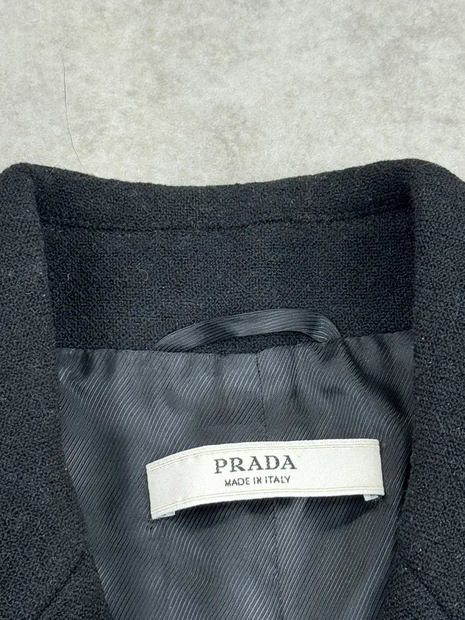 AW2009 Prada Black Wool Buttoned Classy Peacoat Jacket ufeRDME 9