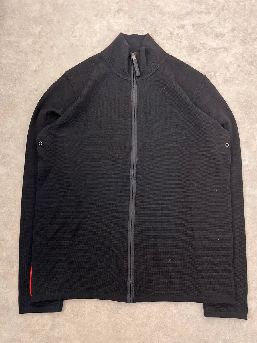 AW2009 Prada Black Wool Linea Rossa Zip-up Sweater XhNcCBG 3