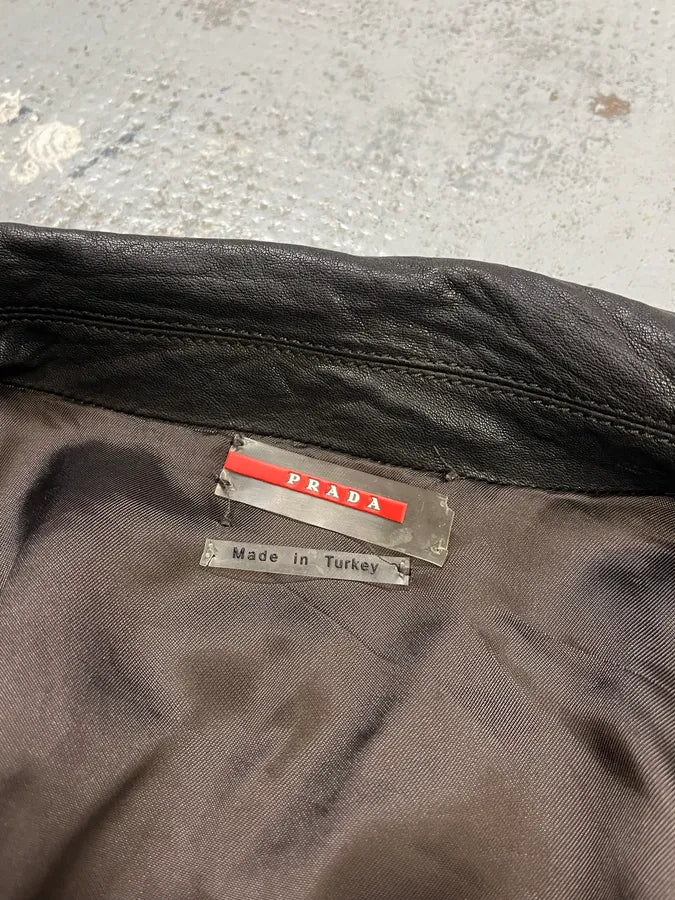 AW2009 Prada Brown Leather Bomber Jacket TnkIhyX 10