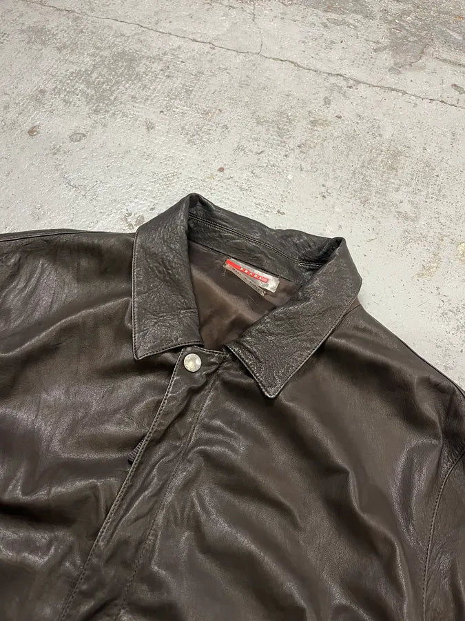 AW2009 Prada Brown Leather Bomber Jacket TnkIhyX 4