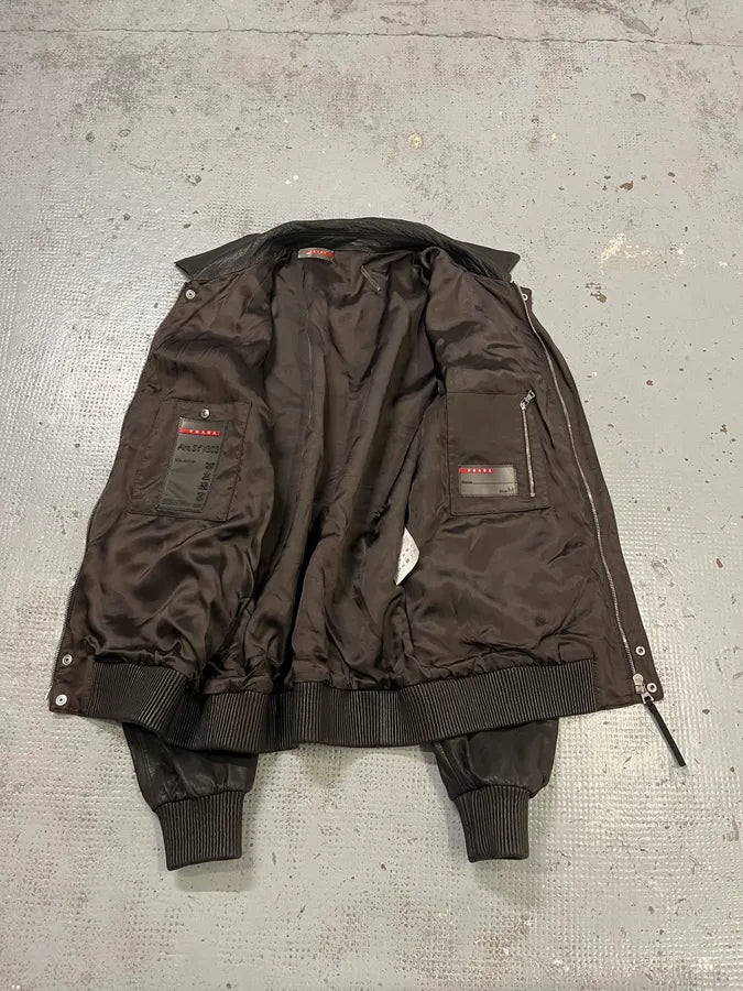 AW2009 Prada Brown Leather Bomber Jacket TnkIhyX 7