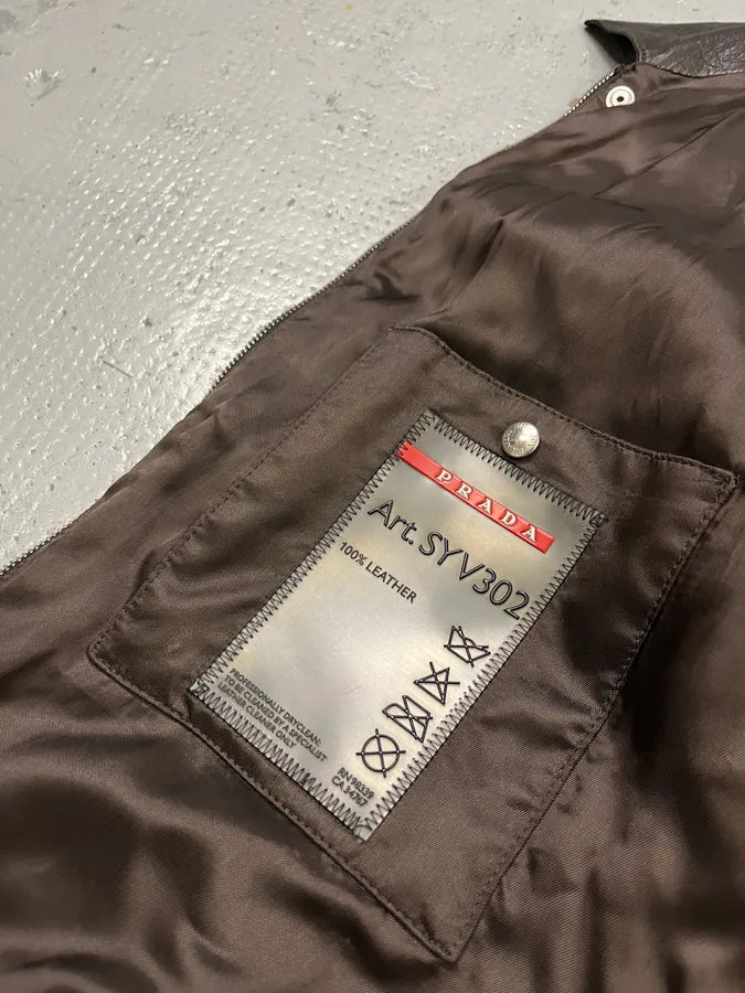 AW2009 Prada Brown Leather Bomber Jacket TnkIhyX 9