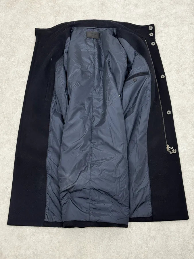 AW2009 Prada Navy Waxed Wool Long Coat eVSjxoe 6