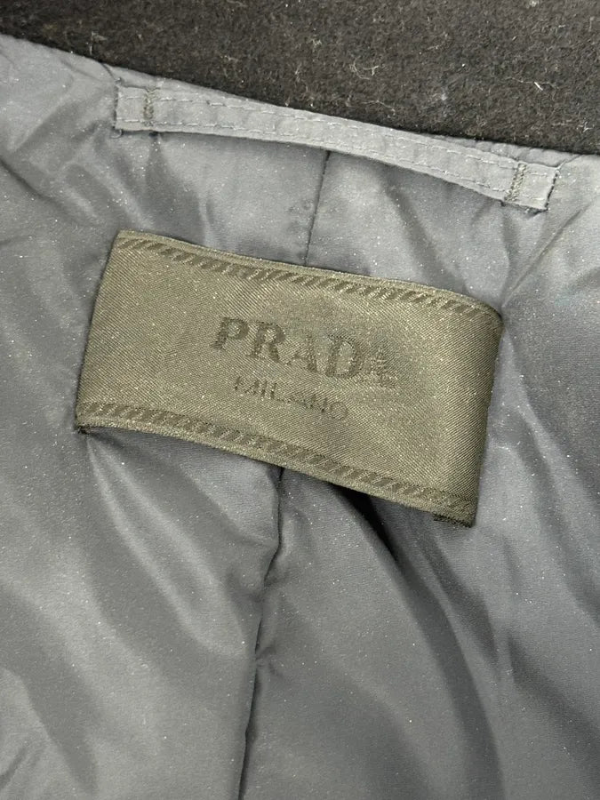 AW2009 Prada Navy Waxed Wool Long Coat eVSjxoe 8