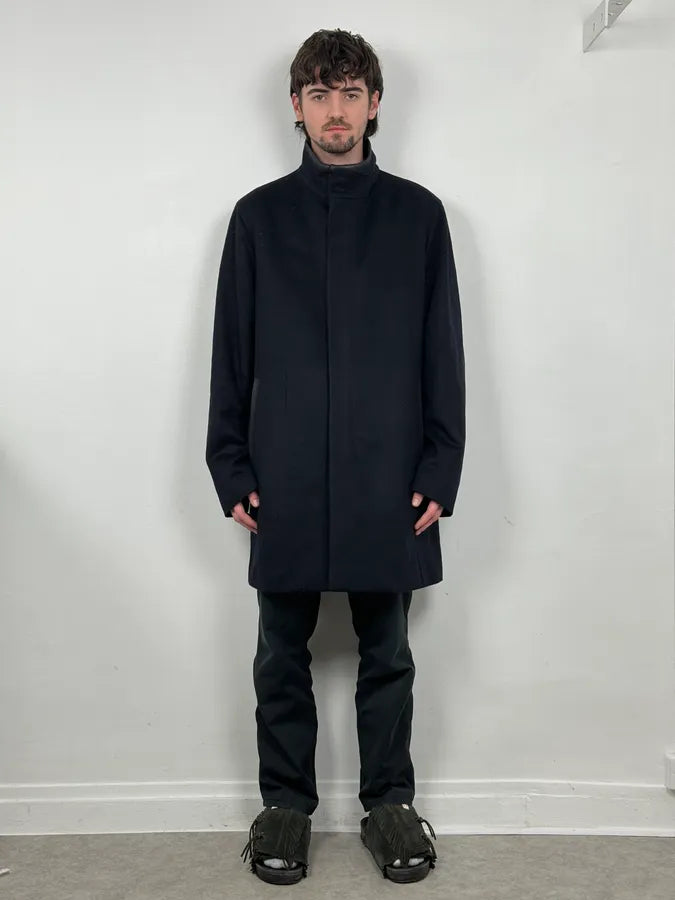 AW2009 Prada Navy Waxed Wool Long Coat eVSjxoe 1