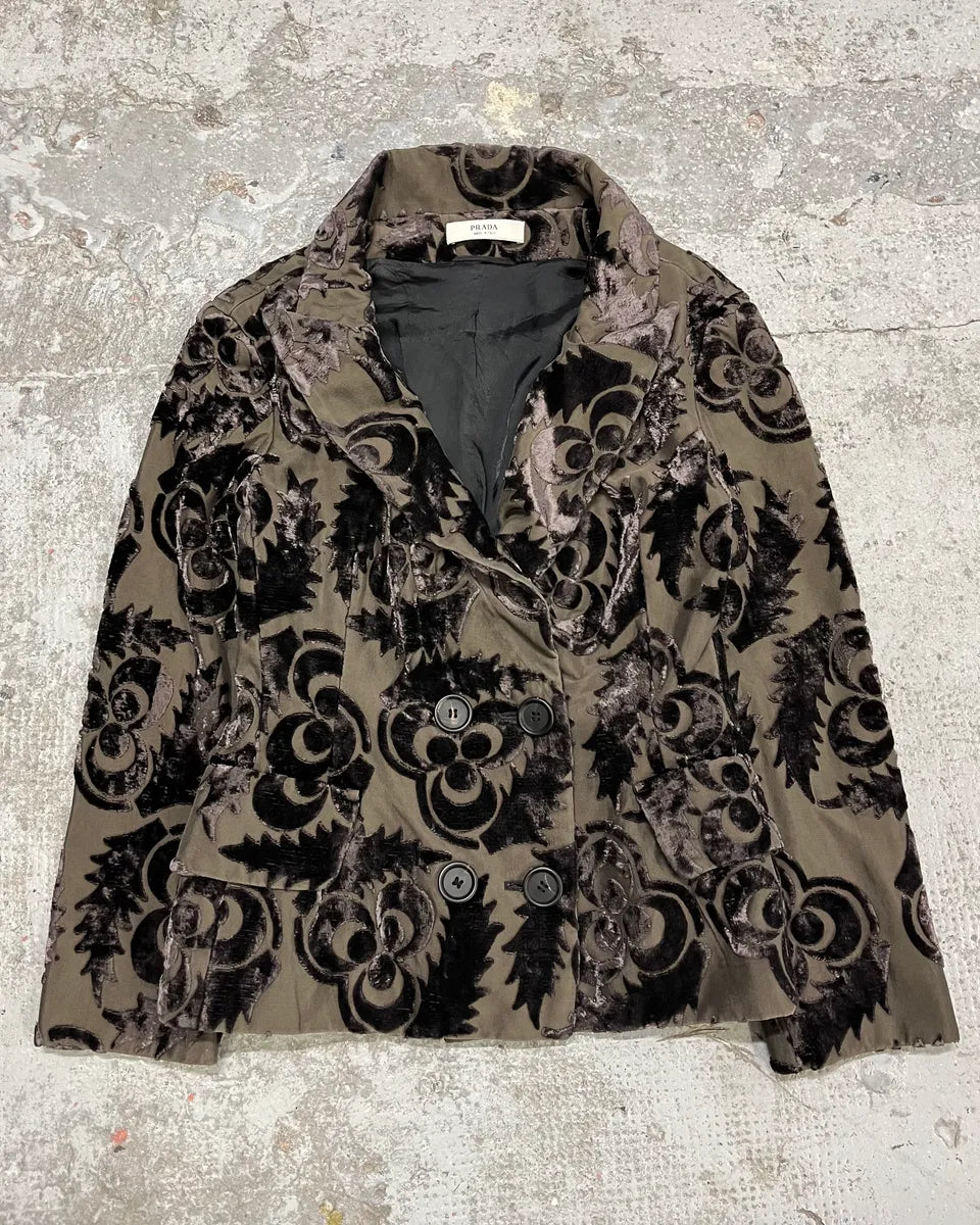 AW2009 Prada Velvet Flowers Buttoned Blazer Jacket VSoGGqd 0