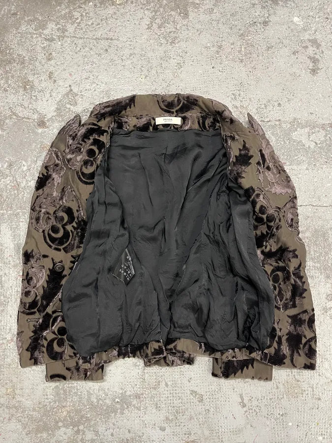 AW2009 Prada Velvet Flowers Buttoned Blazer Jacket VSoGGqd 4