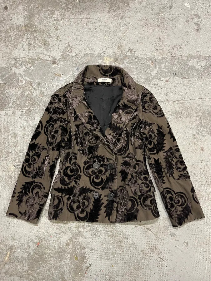 AW2009 Prada Velvet Flowers Buttoned Blazer Jacket VSoGGqd 5