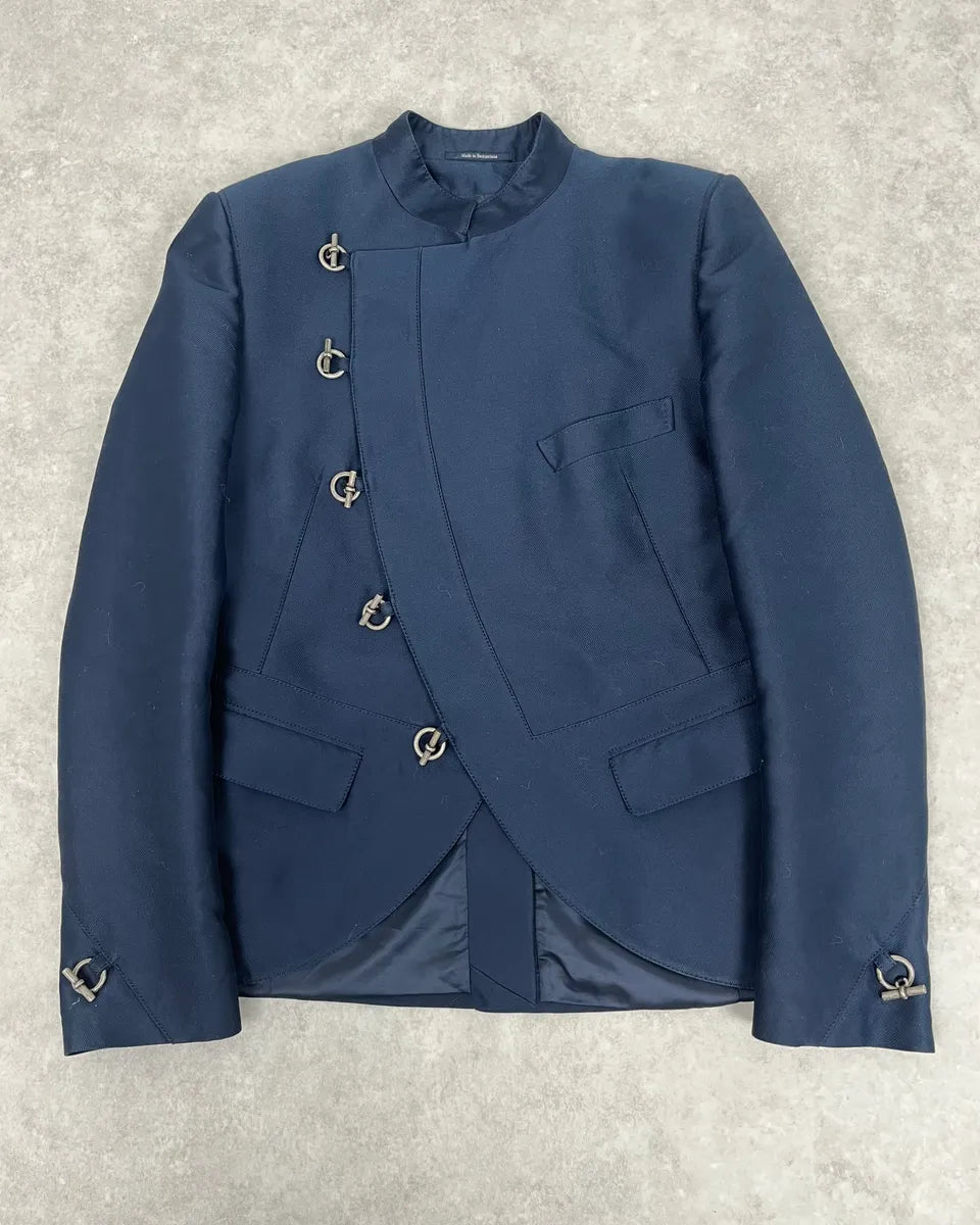 AW2009 Versace Navy Asymmetrical Buttoned Officier Blazer Jacket BLYEcUJ 0