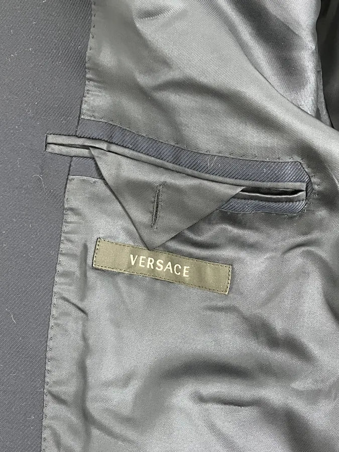 AW2009 Versace Navy Asymmetrical Buttoned Officier Blazer Jacket BLYEcUJ 10
