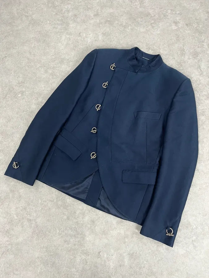 AW2009 Versace Navy Asymmetrical Buttoned Officier Blazer Jacket BLYEcUJ 3