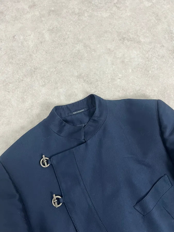 AW2009 Versace Navy Asymmetrical Buttoned Officier Blazer Jacket BLYEcUJ 4