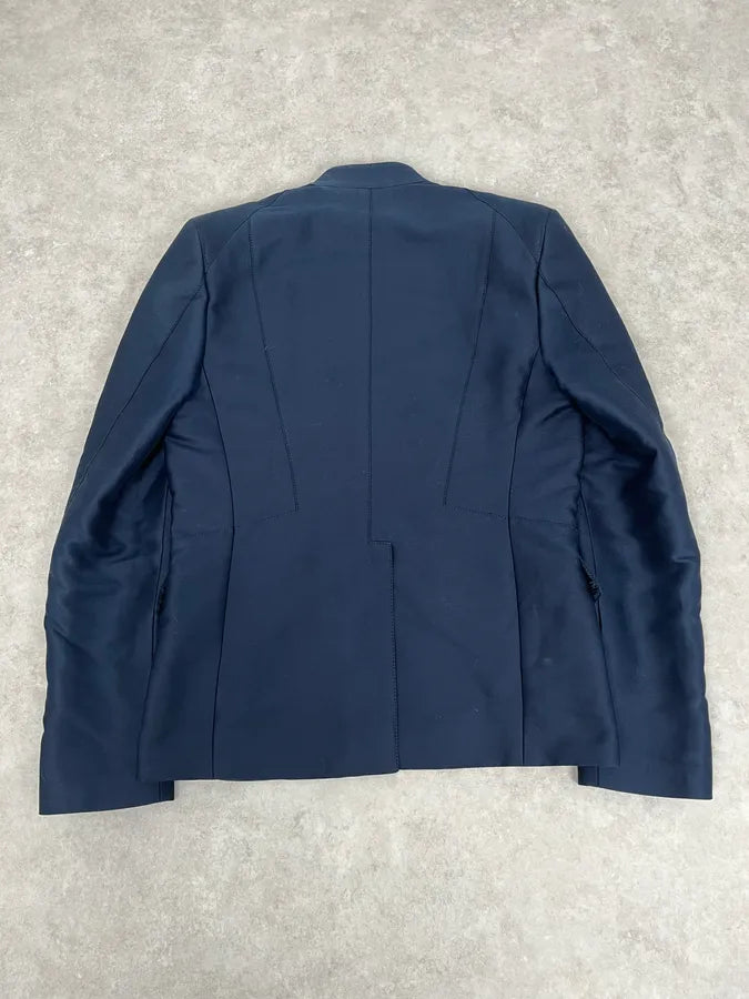 AW2009 Versace Navy Asymmetrical Buttoned Officier Blazer Jacket BLYEcUJ 5
