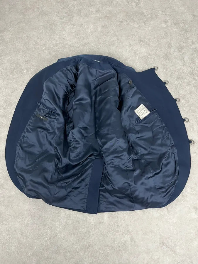 AW2009 Versace Navy Asymmetrical Buttoned Officier Blazer Jacket BLYEcUJ 7