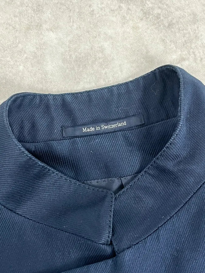 AW2009 Versace Navy Asymmetrical Buttoned Officier Blazer Jacket BLYEcUJ 8