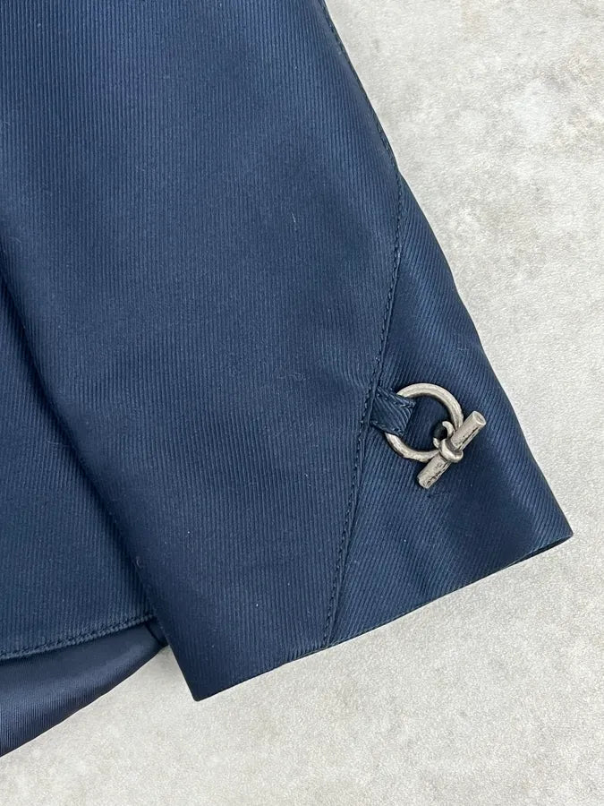 AW2009 Versace Navy Asymmetrical Buttoned Officier Blazer Jacket BLYEcUJ 9