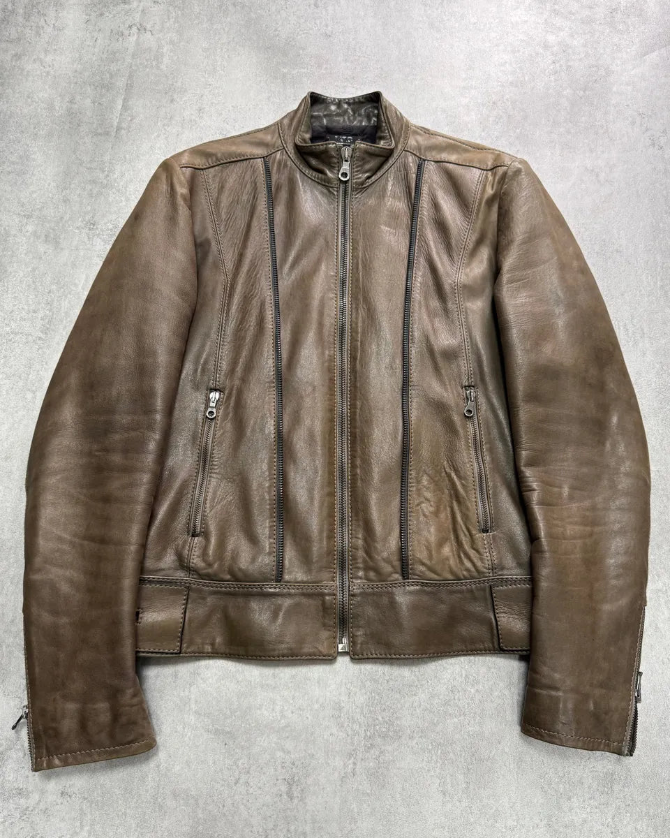 AW2009 Versace Triple Zips Brown Leather Jacket tFwmcId 0