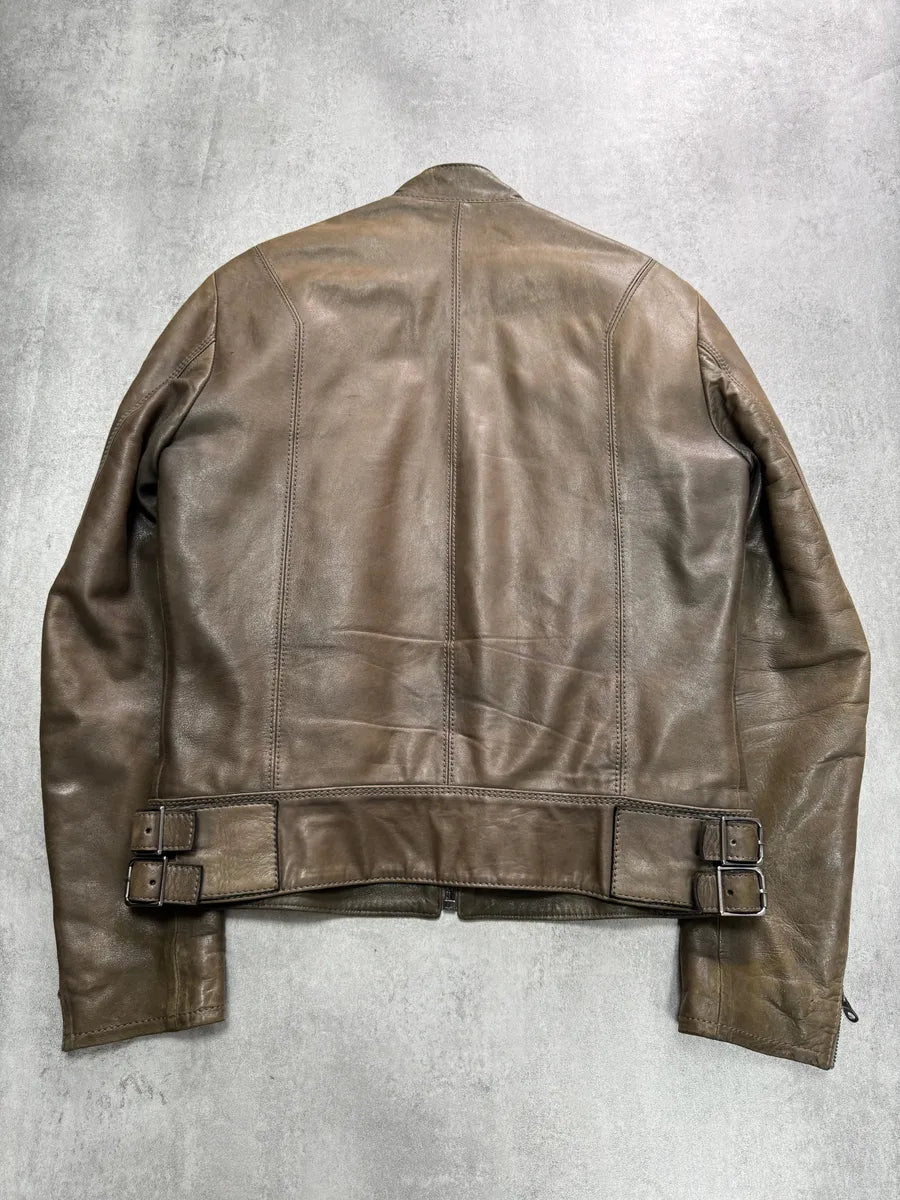 AW2009 Versace Triple Zips Brown Leather Jacket tFwmcId 3