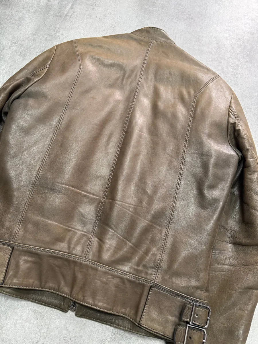 AW2009 Versace Triple Zips Brown Leather Jacket tFwmcId 4