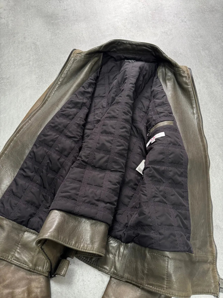 AW2009 Versace Triple Zips Brown Leather Jacket tFwmcId 5