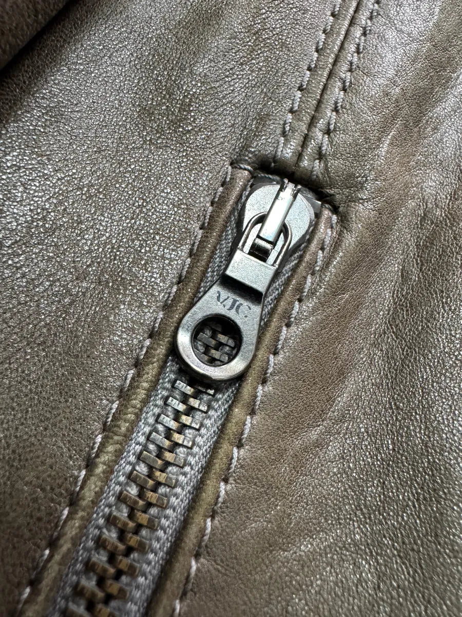 AW2009 Versace Triple Zips Brown Leather Jacket tFwmcId 6