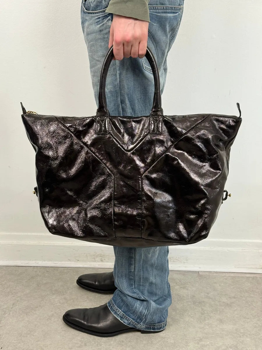 AW2009 Yves Saint Laurent Black Easy Patent Leather Handle Bag pDuTMnF 1