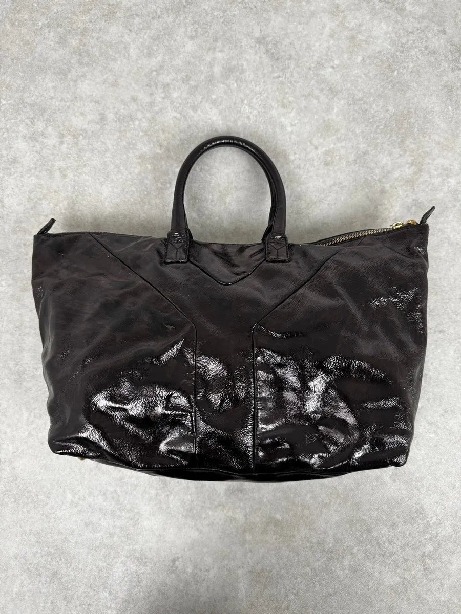 AW2009 Yves Saint Laurent Black Easy Patent Leather Handle Bag pDuTMnF 3