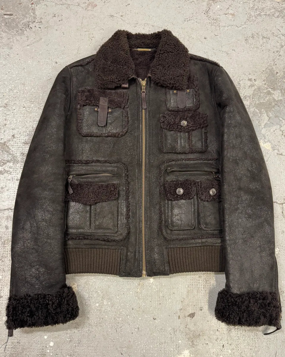 AW2009/10 Dolce & Gabbana Cargo Utility Bomber Shearling Leather Jacket (L) 0