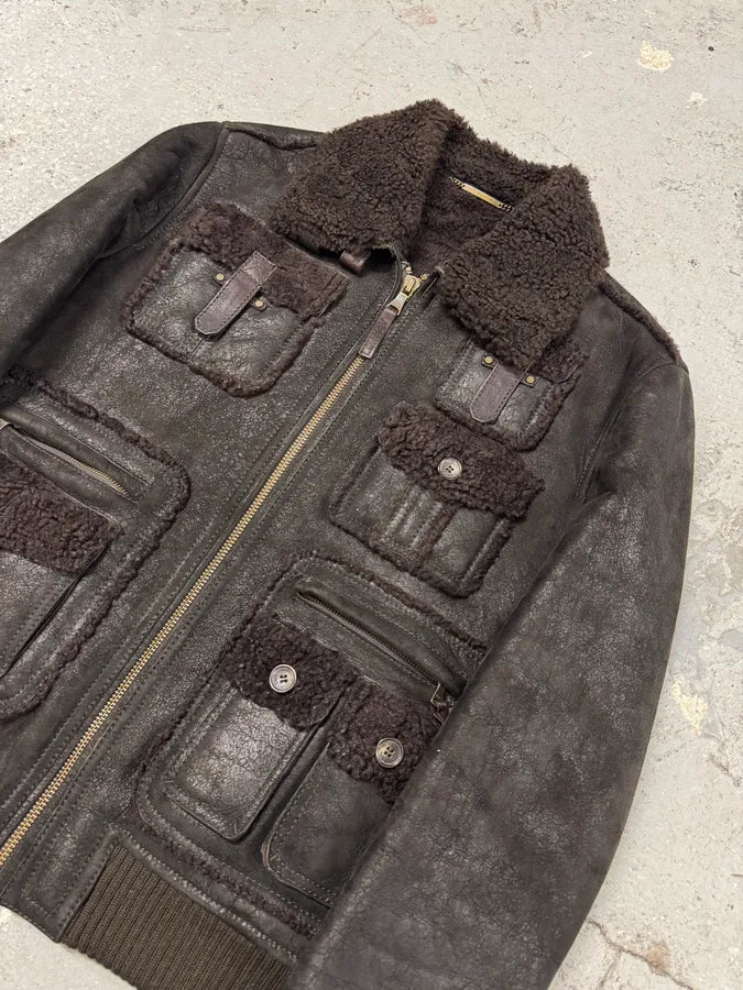 AW2009/10 Dolce & Gabbana Cargo Utility Bomber Shearling Leather Jacket (L) 1