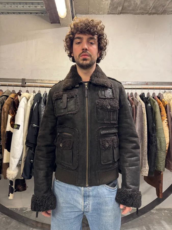 AW2009/10 Dolce & Gabbana Cargo Utility Bomber Shearling Leather Jacket (L) 14