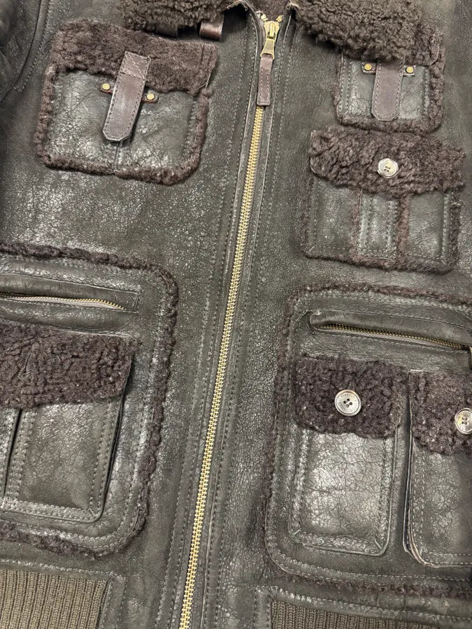 AW2009/10 Dolce & Gabbana Cargo Utility Bomber Shearling Leather Jacket (L) 8