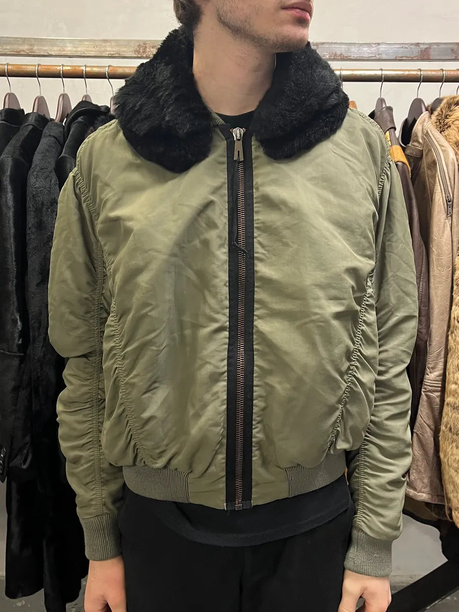 AW2010 Acne Studios Zippable Double Fur Collar Olive Bomber Jacket dmPhIdi 1