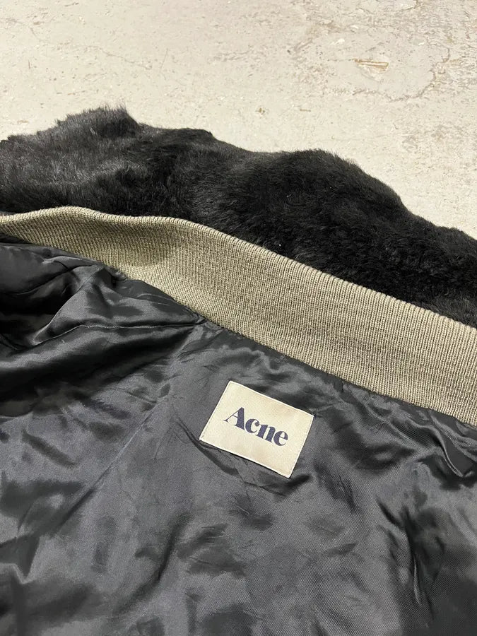 AW2010 Acne Studios Zippable Double Fur Collar Olive Bomber Jacket dmPhIdi 10