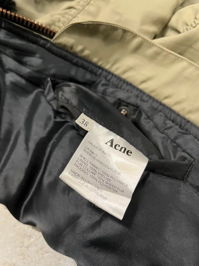 AW2010 Acne Studios Zippable Double Fur Collar Olive Bomber Jacket dmPhIdi 11