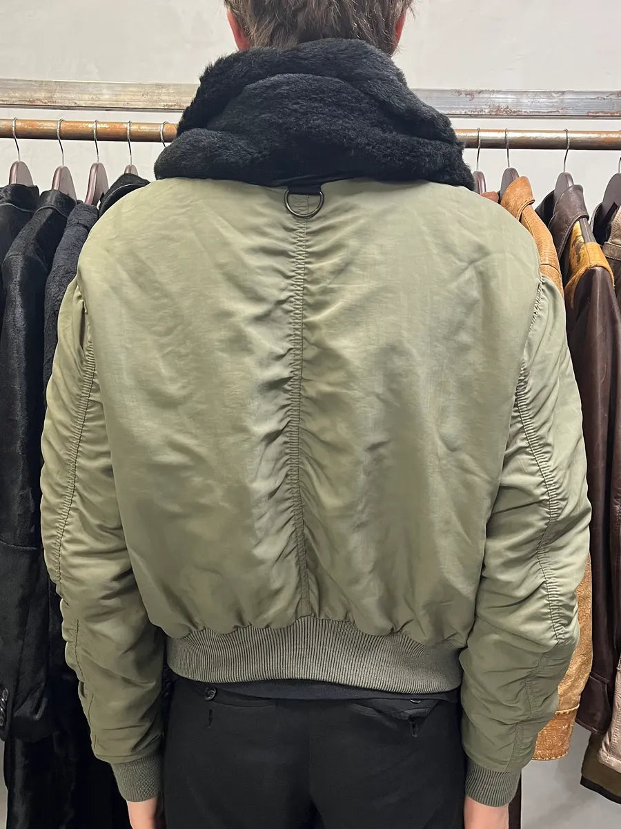 AW2010 Acne Studios Zippable Double Fur Collar Olive Bomber Jacket dmPhIdi 2
