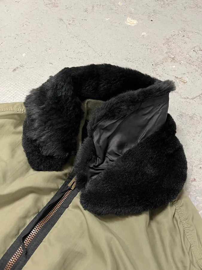 AW2010 Acne Studios Zippable Double Fur Collar Olive Bomber Jacket dmPhIdi 5