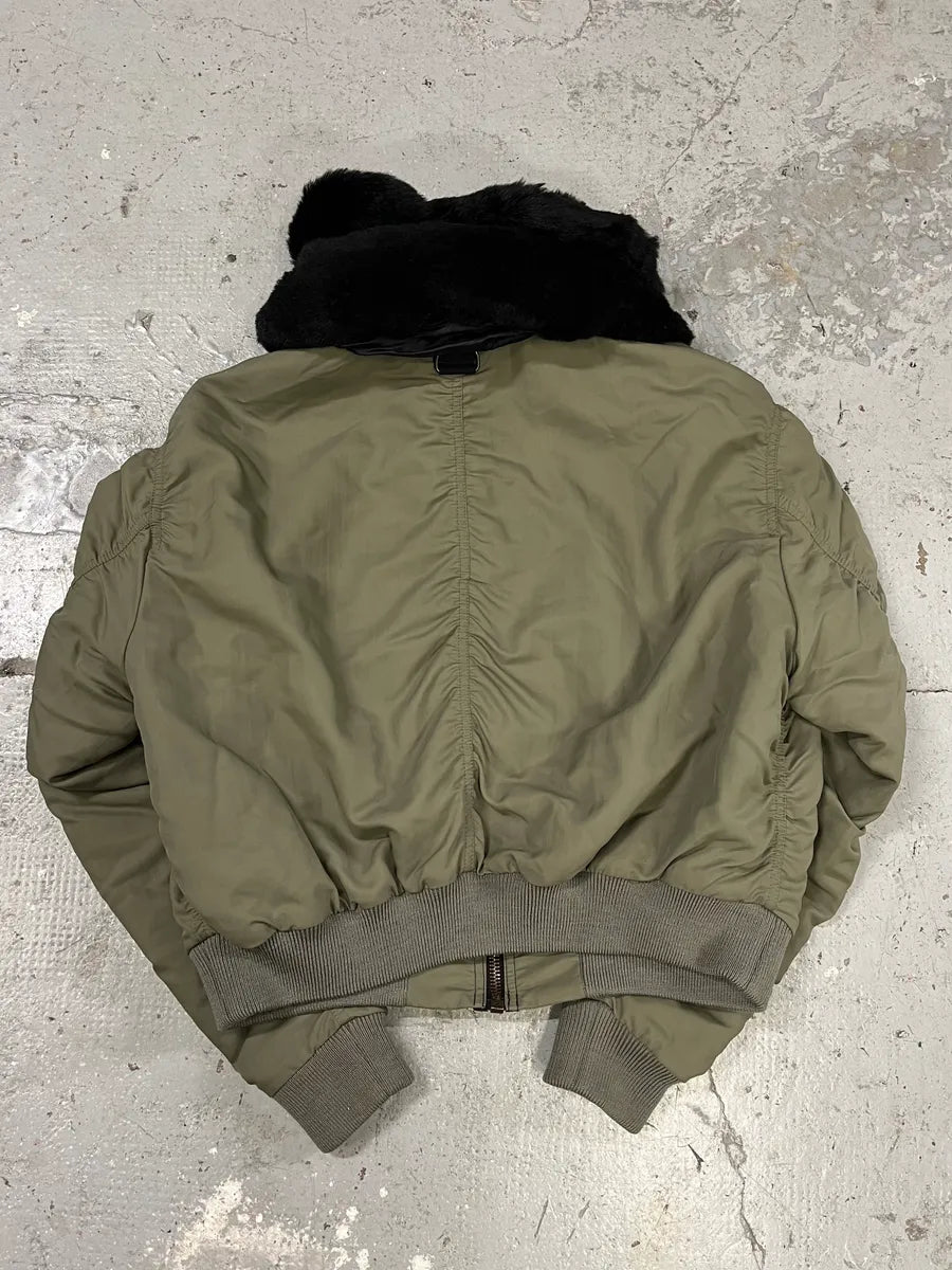 AW2010 Acne Studios Zippable Double Fur Collar Olive Bomber Jacket dmPhIdi 7